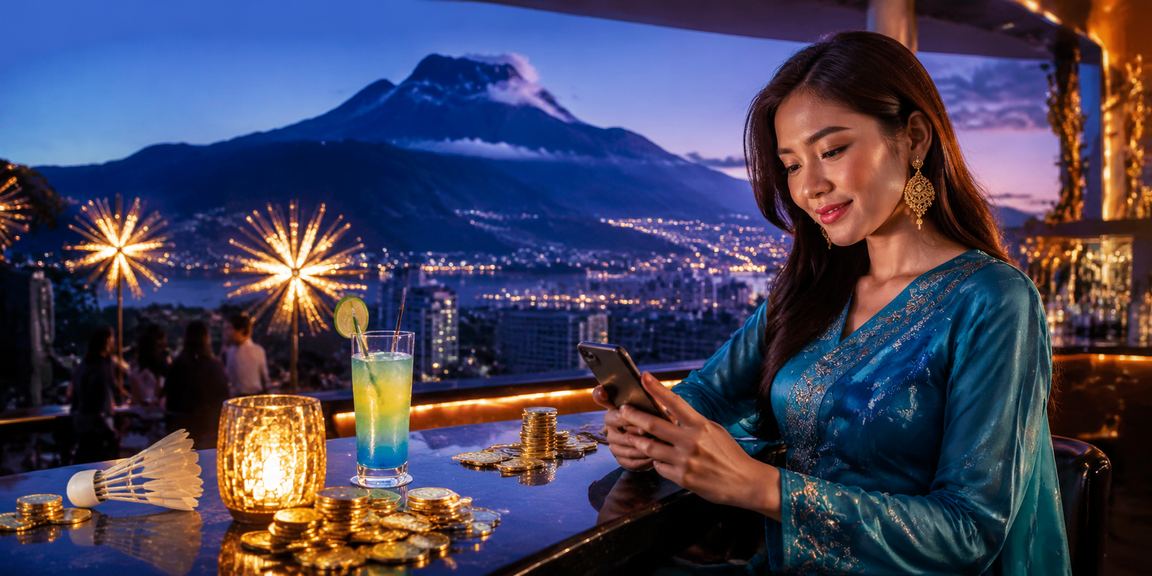 Pengguna Sabah berbaju kurung mengakses meja kasino mudah alih platform 171 dari telefon